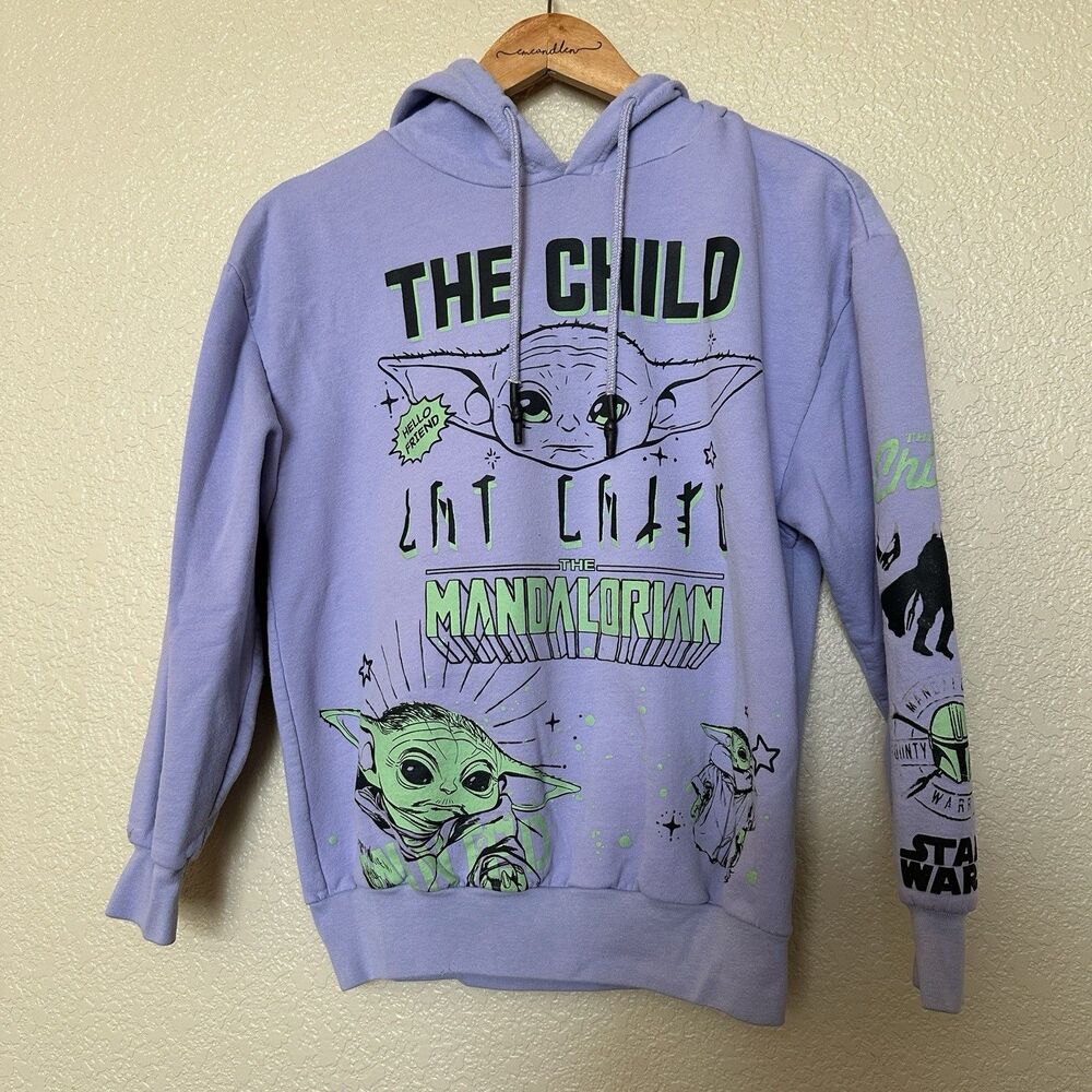 Juniors Fleeced Hoodie Star Wars Mandalorian Baby Yoda Pullover Sweatshirt Small
